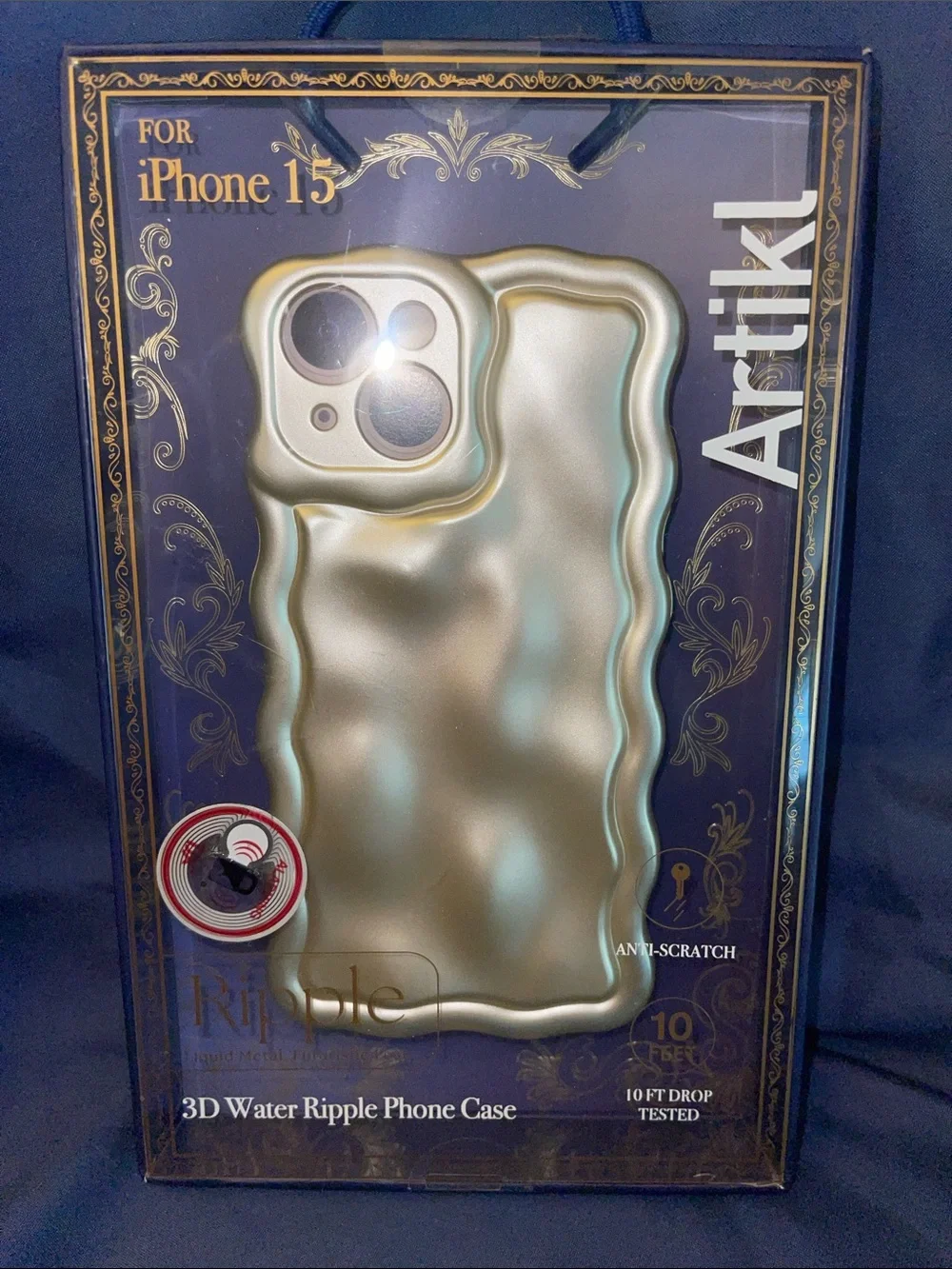3D Water Ripple iPhone 15 Case — Pewter Gold Finish